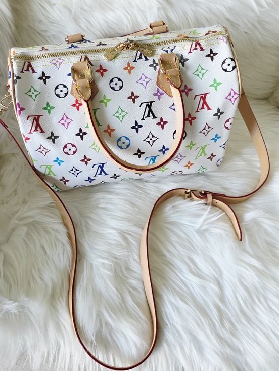 Source Unknown Handbags - White Multicolor Monogram Crossbody Satchel